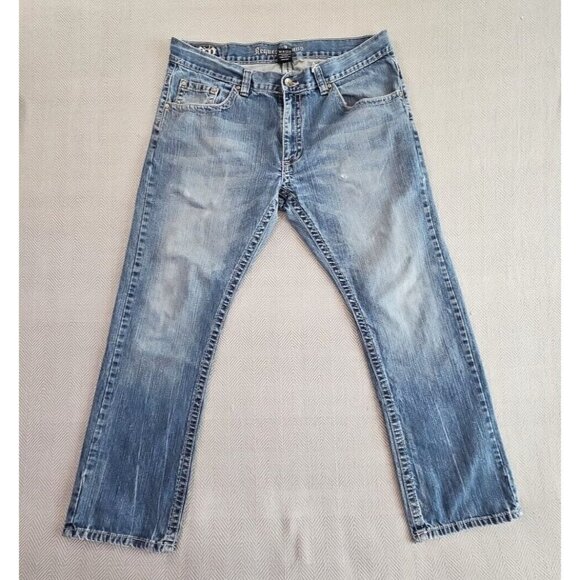 Request Jeans Men's 36x30 Embroidery Studded Pockets Feathering Straight EUC - Picture 1 of 14